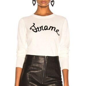 Frame cursive sweater in cream and black